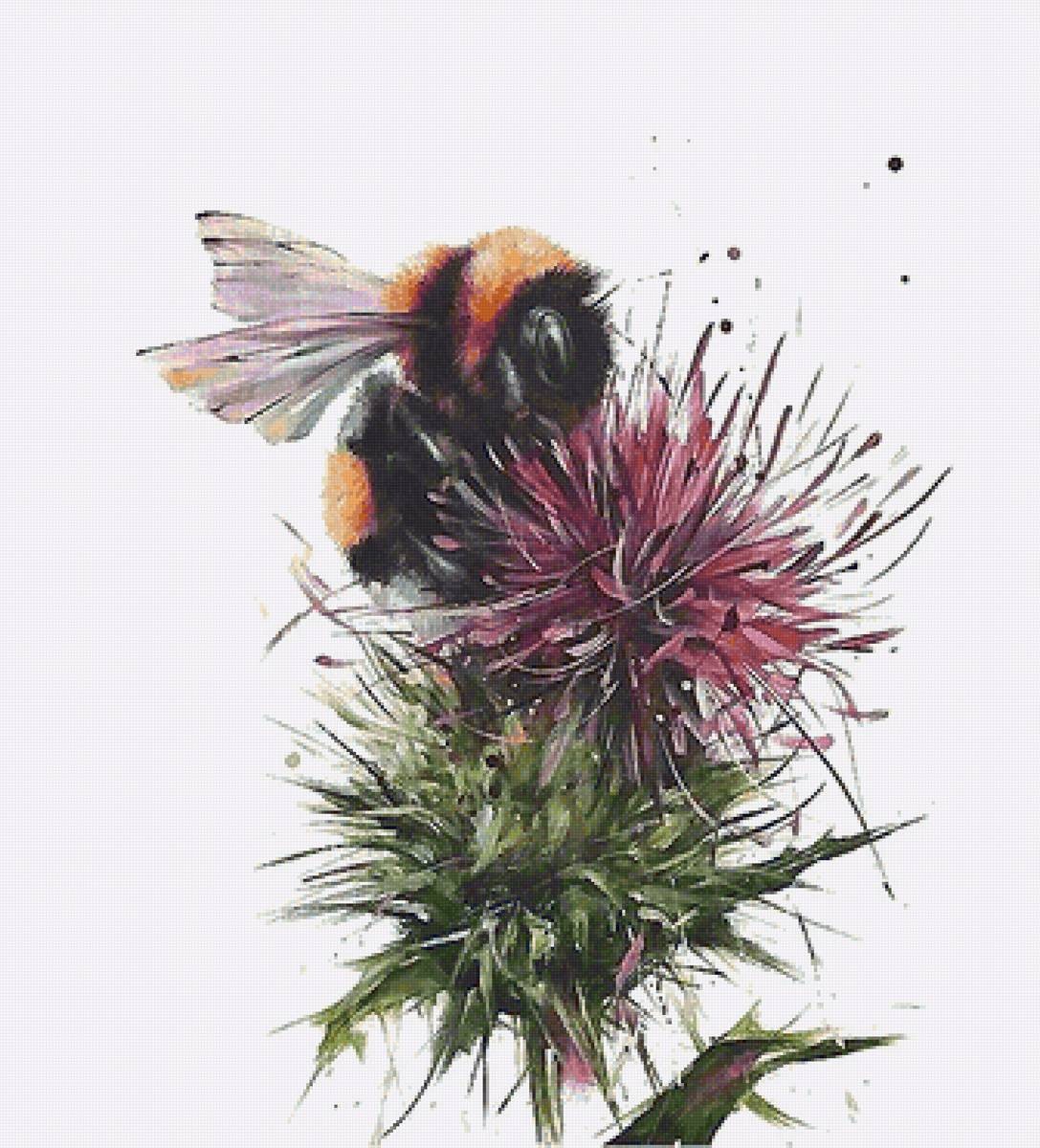 Bumblebee and thistle cross stitch pattern finished preview