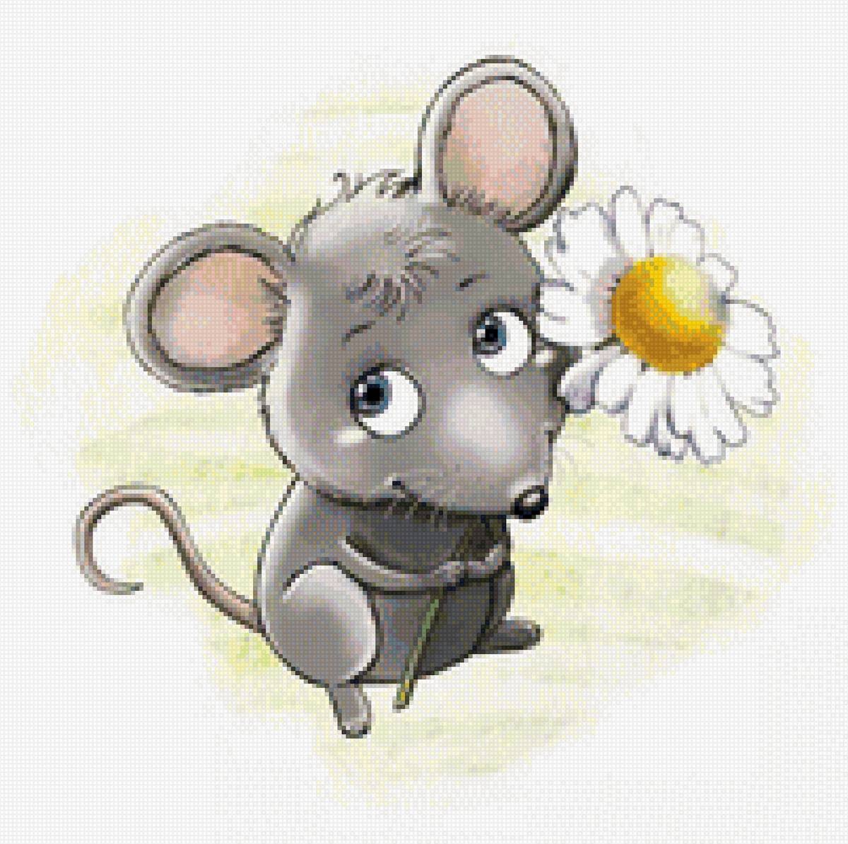 Mouse with a Daisy cross stitch finished pattern preview